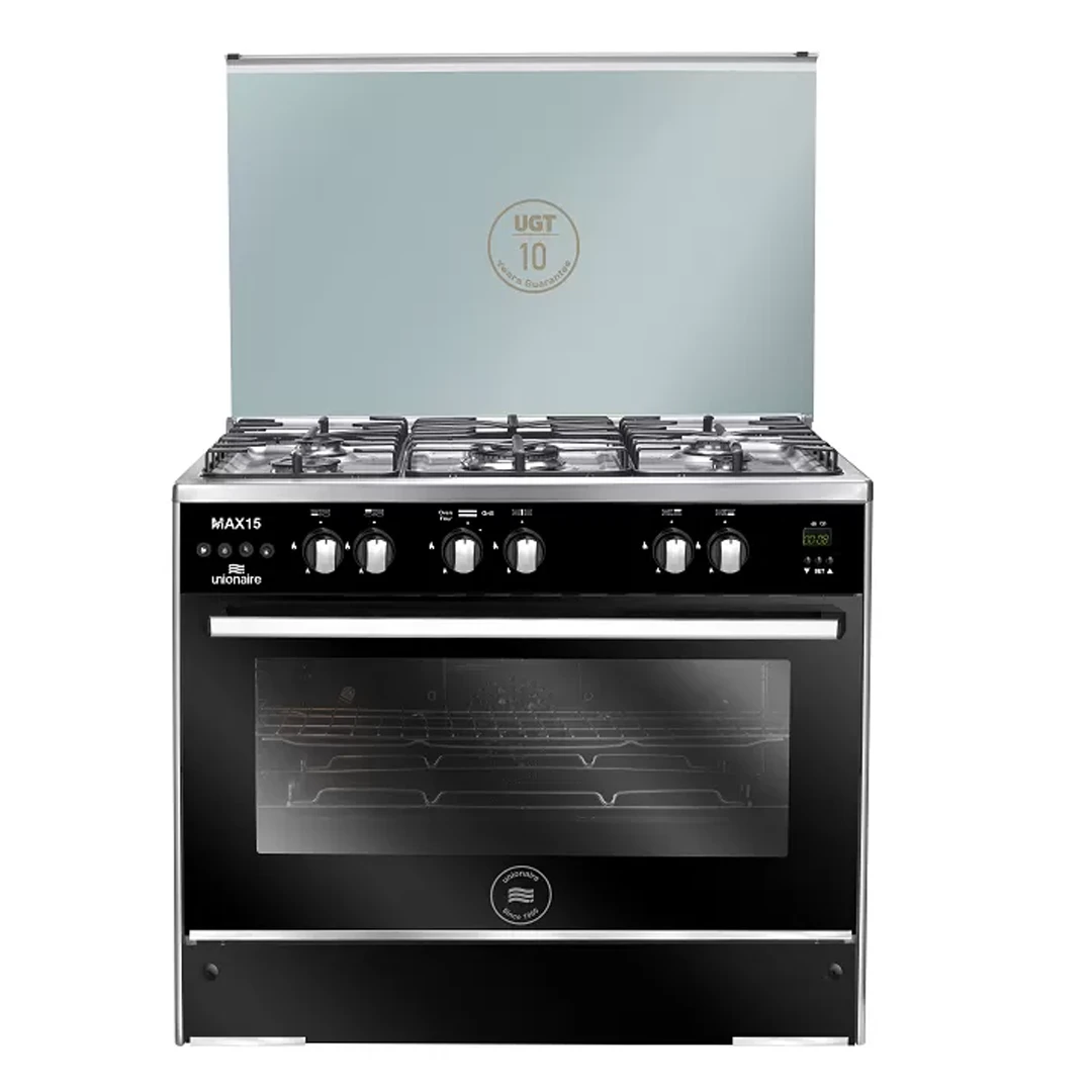 بوتجاز يونيون اير، غاز، 5 شعلة، 90 سم، مروحة، اسود، C69SS-GC-447-DFSO-2W-M15-AL